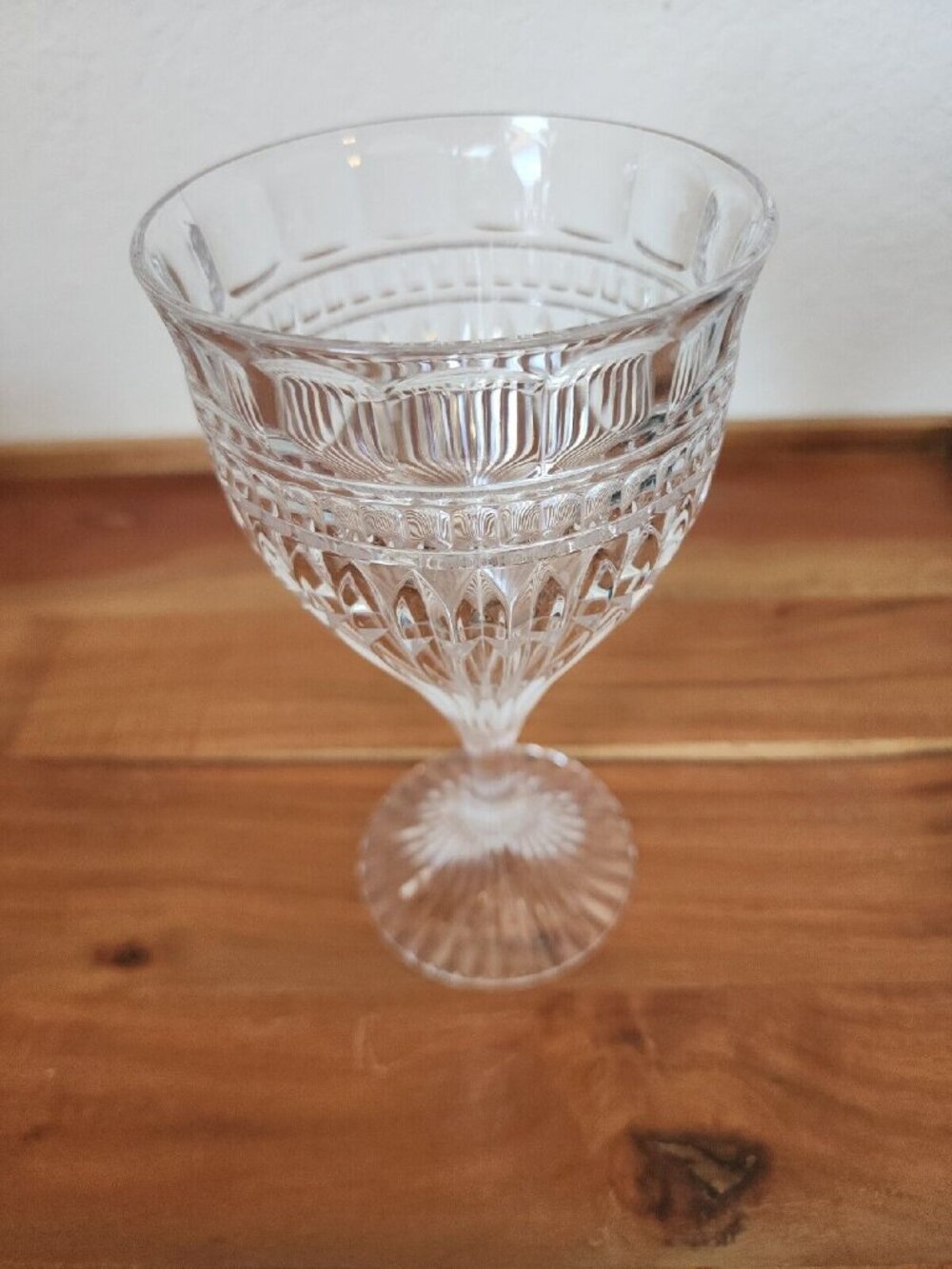 Mikasa Crystal Titan 7" Water Goble thumbprint vertical cuts vintage glass flaw - Picture 7 of 10